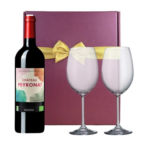 Chateau Peyronat Blaye Cotes de Bordeaux 75cl Red Wine & Wine Glasses Gift Box